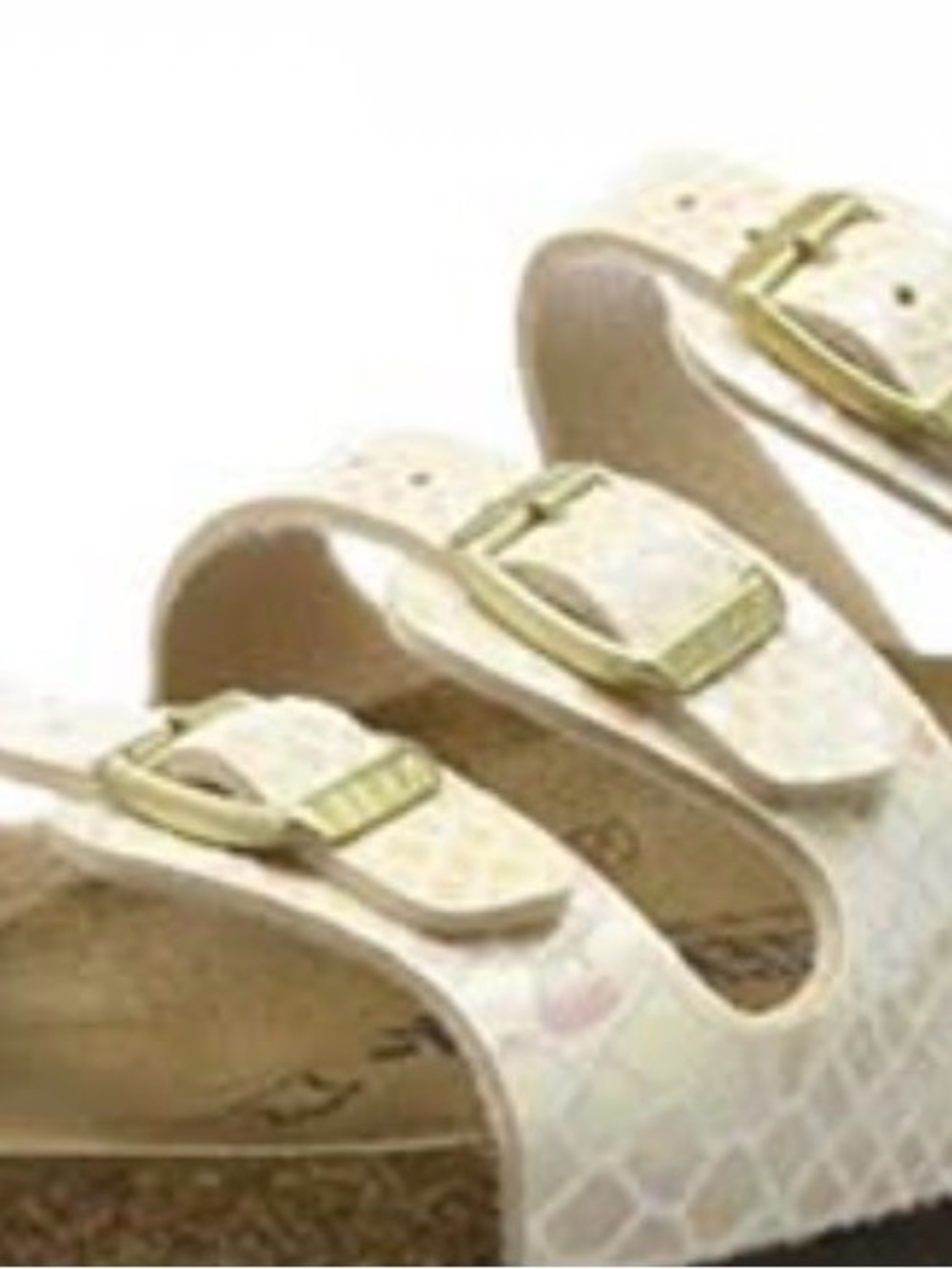 White Triple-Buckle Slide Sandals with Gold Hardware